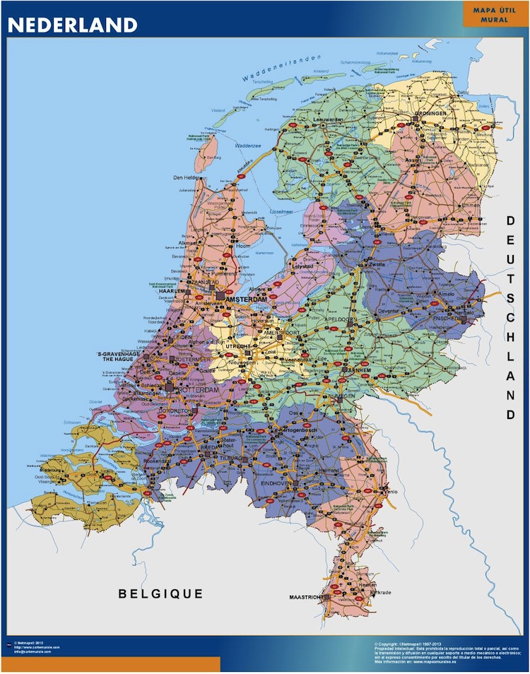 Mapa Paises Bajos plastificado corcho | Mapas corcho